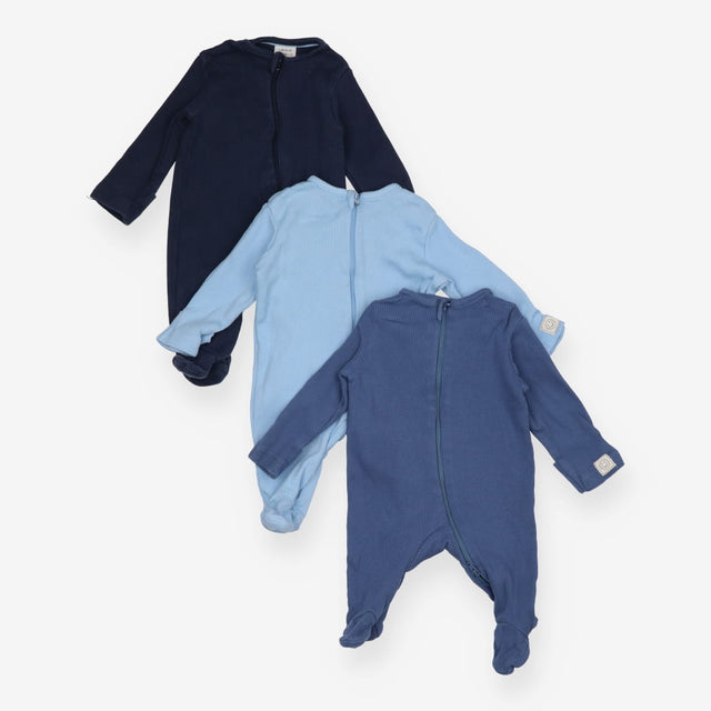 Sleepsuits Ribbed Blue 3-Pack