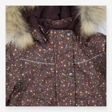 Puffer Coat with faux Fur and Purple Floral Patter