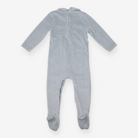 Sleepsuit velour blue smock collared hedgehogs
