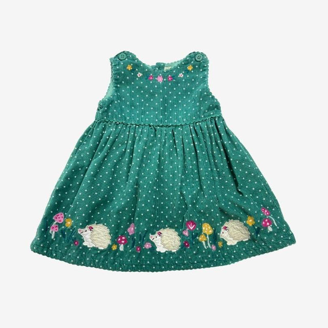 Green Polkadot Cord Hedgehog Dress