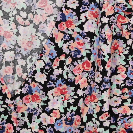 Black Multicolour Floral V Neck Midi Dress