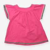 Pink smock top green white rick rack