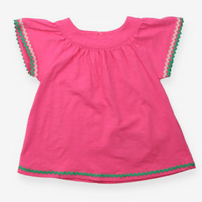 Pink smock top green white rick rack