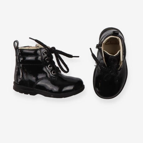 Boots black patent sparkly laces zip to side