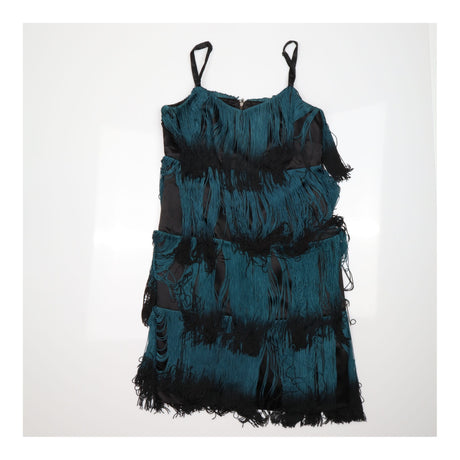 Teal Green Black Silk Trim Tiered Tassel Fringe Fl