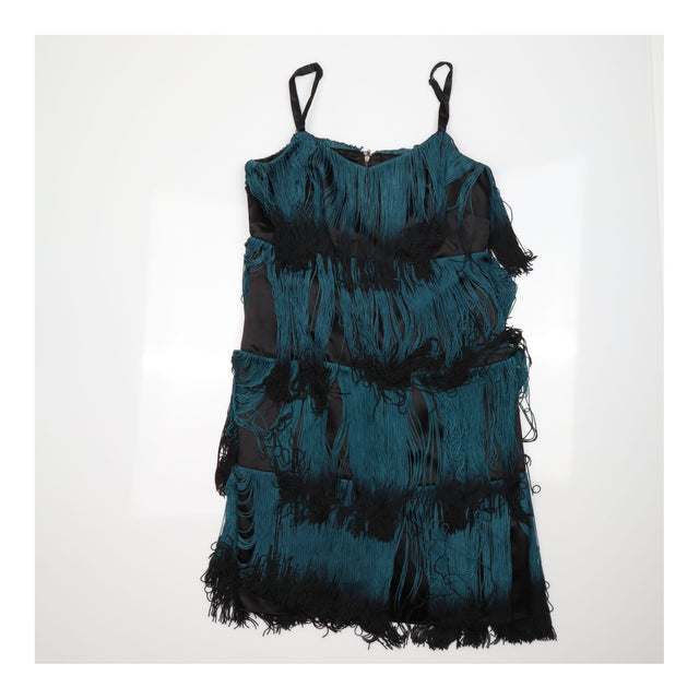 Teal Green Black Silk Trim Tiered Tassel Fringe Fl