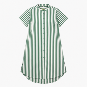 Green & Cream Striped Button Through Midi Shirt Dr