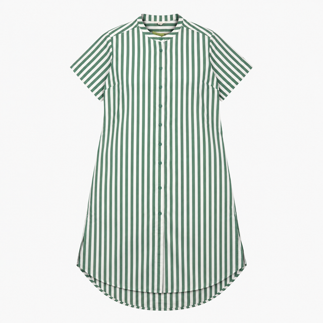 Green & Cream Striped Button Through Midi Shirt Dr