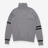 Grey Fine-Knit Turtleneck Sweater with Varsity Str