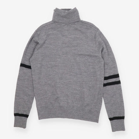 Grey Fine-Knit Turtleneck Sweater with Varsity Str