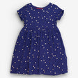 Navy jersey dress with gold polka dots