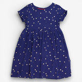 Navy jersey dress with gold polka dots