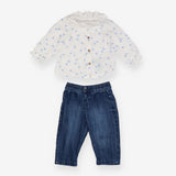 Top With Blue Flowers & Denim Jeans  