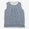 Gathered sleeveless maternity blouse in blue ikat