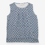 Gathered sleeveless maternity blouse in blue ikat