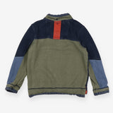 Navy Wash and Orange and Green Half Zip Sweater