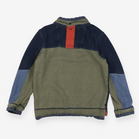 Navy Wash and Orange and Green Half Zip Sweater