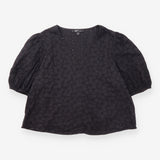 Broderie Anglaise V Neck Puff Sleeve Top Black
