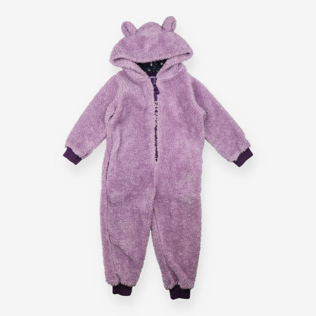 Purple fuzzy zip up onesie