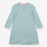 Jersey dress blue striped with patchwork robins