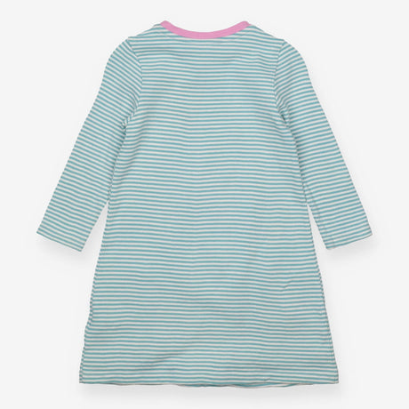 Jersey dress blue striped with patchwork robins