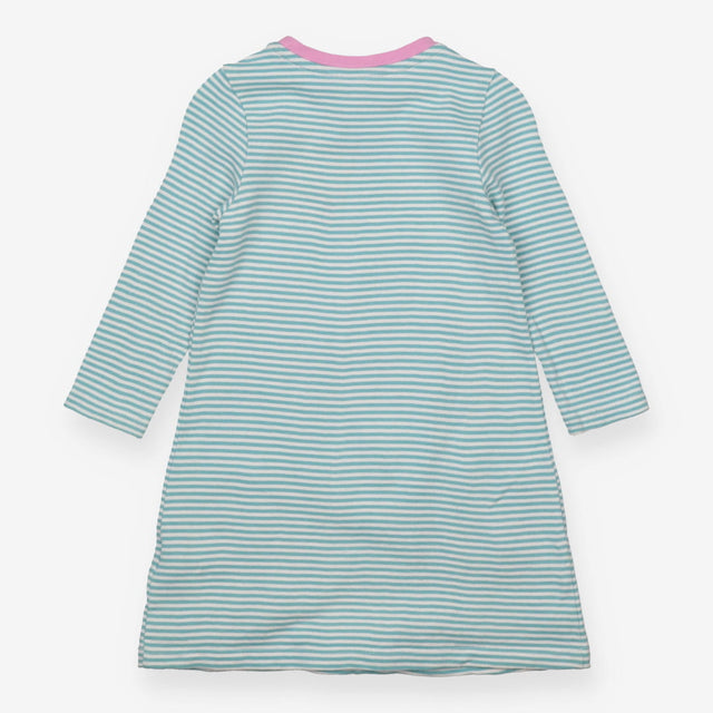 Jersey dress blue striped with patchwork robins