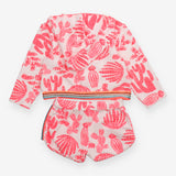 Outfit towelling shorts hoodie white pink plants