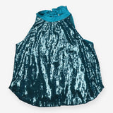 Teal Liquid Sequin Halter Top – Draped Party Style