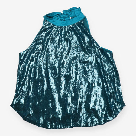 Teal Liquid Sequin Halter Top – Draped Party Style