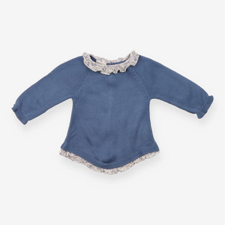 Sweater Cornflower Blue with Frill Shirt Collar