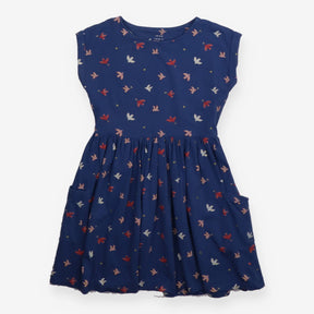 Blue Dress with Flying Birds
