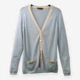 Loro Piana Baby Blue Cashmere Cardigan Cream Trim 