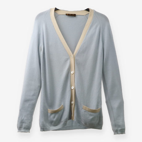 Loro Piana Baby Blue Cashmere Cardigan Cream Trim 