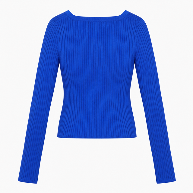 Cardigan Cobalt Blue Ribbed V Neck Button Front Cr