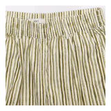Trousers Green White Linen Rich Striped Elasticate