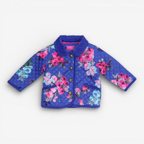 Blue Flowers Quilted Coat, Pockets