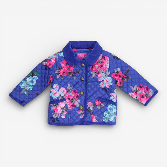 Blue Flowers Quilted Coat, Pockets
