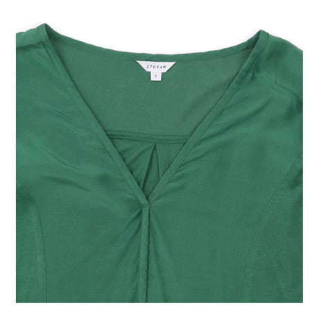 Long Sleeve V-Neck Silk Blend Tunic Top Forest Gre