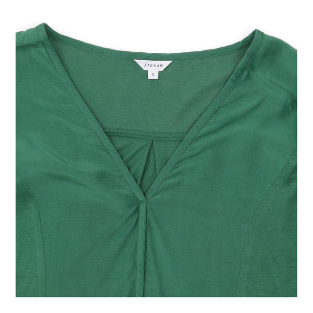 Long Sleeve V-Neck Silk Blend Tunic Top Forest Gre