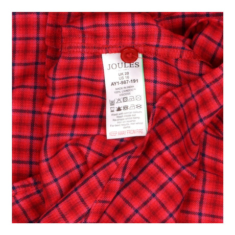 Shirt Red Check Viscose Ruffle Front Plaid Long Sl