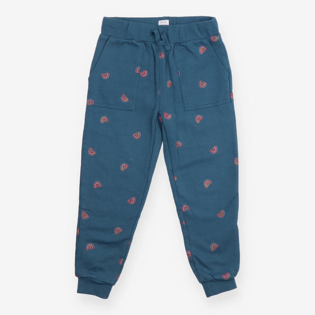 Lined Cuffed Jogger Teal Blue with Glittery Rainbo