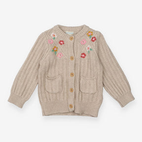 Cream Flowers Knit Cardigan 