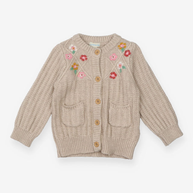Cream Flowers Knit Cardigan 