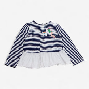 T-Shirt Long Sleeve Stripe with Llama and Rabbit
