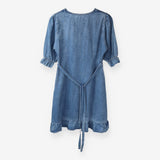 Mini Dress Blue Organic Cotton Puff Shoulder Ruffl