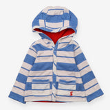 Blue and white stripe jersey cardigan with hood