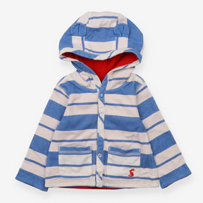 Blue and white stripe jersey cardigan with hood
