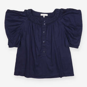 Navy Cotton Cold Shoulder Button Front