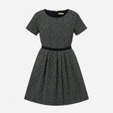 Black Green White Textured Jacquard Short Sleeve F