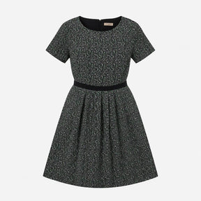 Black Green White Textured Jacquard Short Sleeve F
